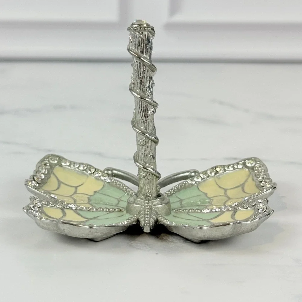 VTG Matashi Enameled Blue Cream Rhinestone Butterfly Ring Holder 3 1/2